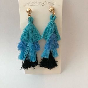 Blue/black tassel earrings